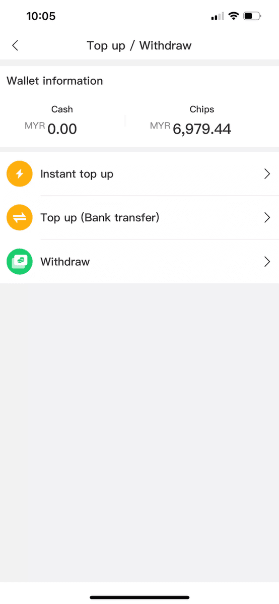 Mobile Top up and withdraw
